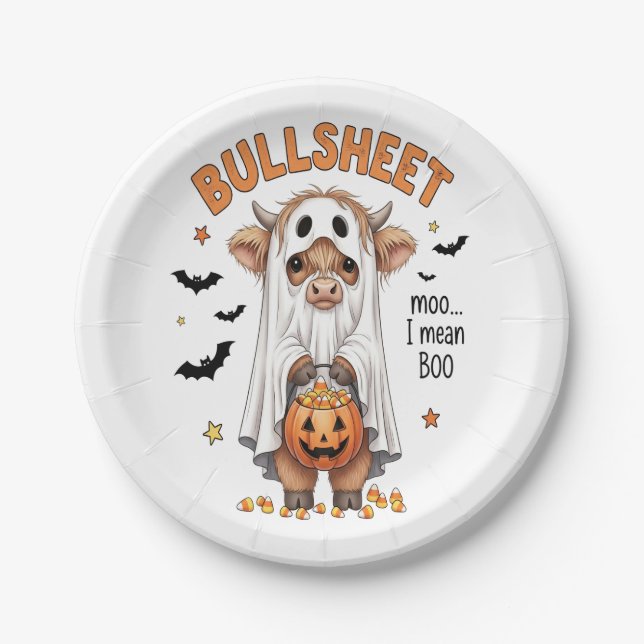Plato De Papel Bullsheet Highland Cow Funny Ghost (Anverso)