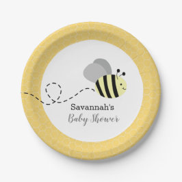 Plato De Papel Bumble Bee Gray and Yellow Personalizado