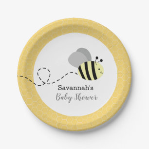 Plato De Papel Bumble Bee Gray and Yellow Personalizado