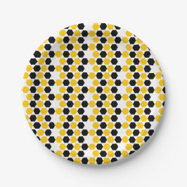 Plato De Papel Bumble Negro Amarillo Geométrico Hexagrama Patrón 