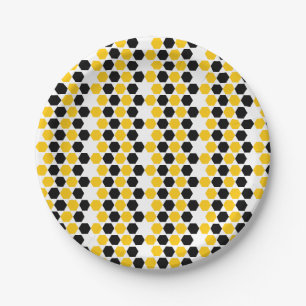 Plato De Papel Bumble Negro Amarillo Geométrico Hexagrama Patrón