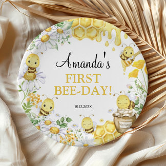 Plato De Papel Bumblebee Floral First Bee Day Birthday Party