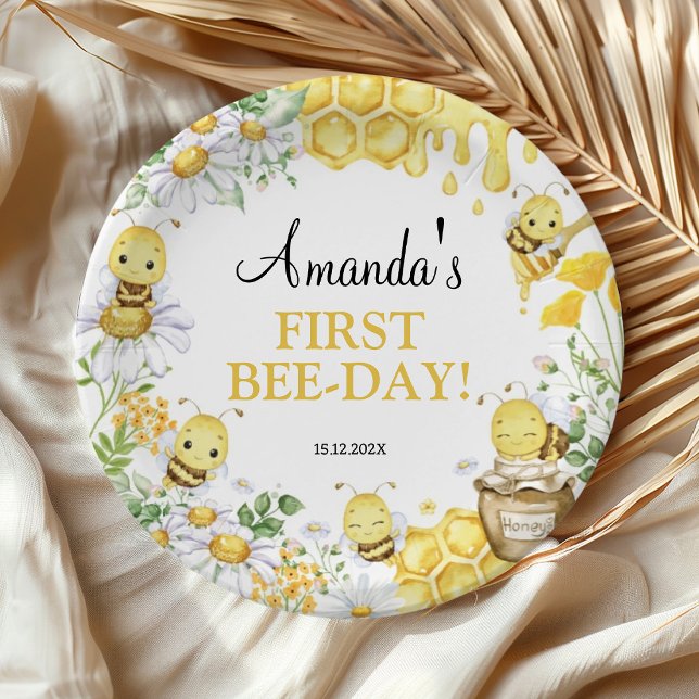 Plato De Papel Bumblebee Floral First Bee Day Birthday Party (Subido por el creador)