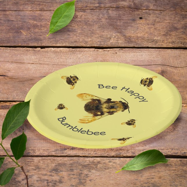 Plato De Papel Bumblebees Bee Happy Yellow (Subido por el creador)