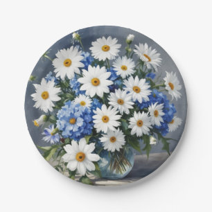 Plato De Papel Bunch of Flowers Elegant Daisies Watercolor