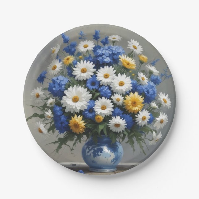 Plato De Papel Bunch of Flowers Elegant Watercolor (Anverso)