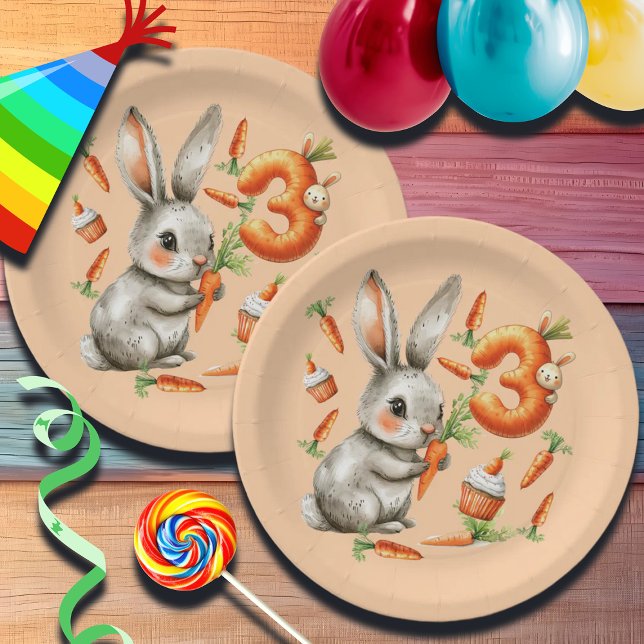 Plato De Papel Bunnies and Carrots 3er Fiesta de cumpleaños (Subido por el creador)