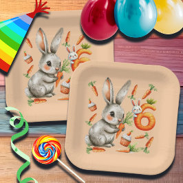 Plato De Papel Bunnies and Carrots 6ª Fiesta de Cumpleaños