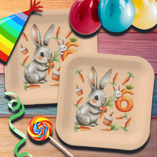 Plato De Papel Bunnies and Carrots 6ª Fiesta de Cumpleaños