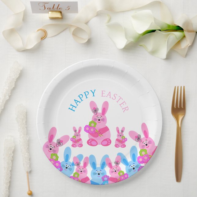 Plato De Papel Bunnies con flores (Boda)