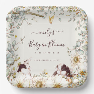 Plato De Papel Bunnix Vintage Bebé En Crema De Foliage En Bloom