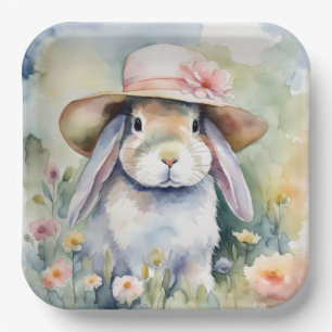 Plato De Papel Bunny acuarela con nuevo Gorra