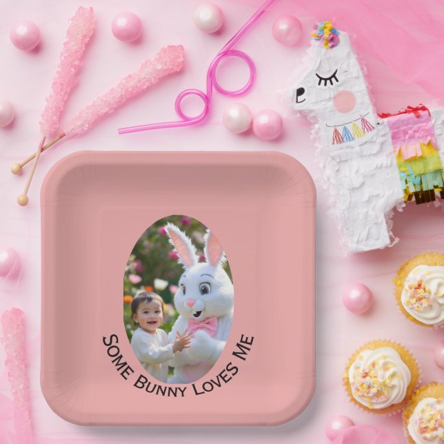 Plato De Papel Bunny and Child photo in Oval Frame Easter (Fiesta)