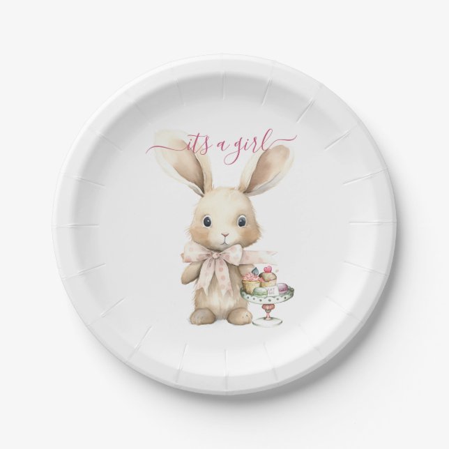 Plato De Papel Bunny Baby Shower Chica (Anverso)