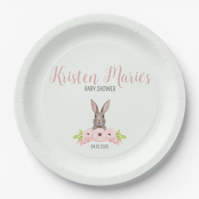 Plato De Papel Bunny Baby Shower Favor (Anverso)
