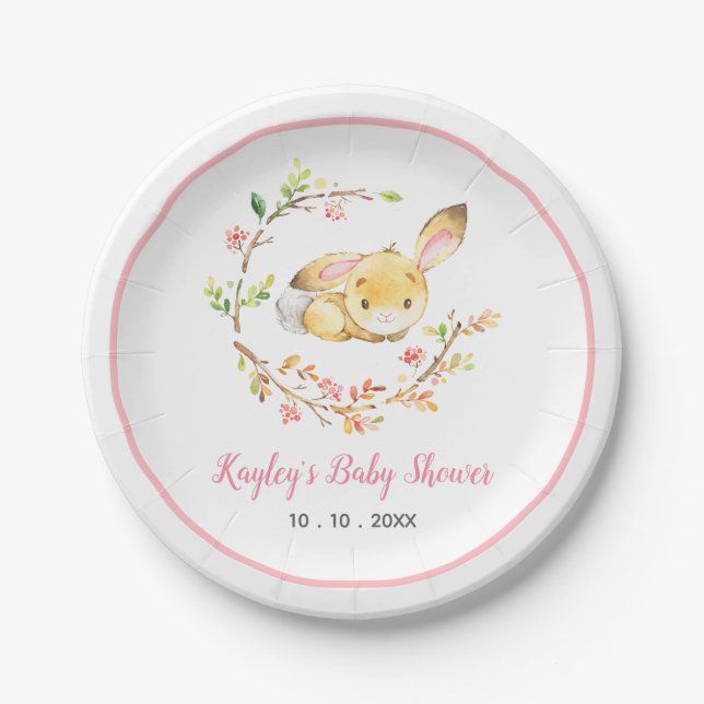 Plato De Papel Bunny Baby Shower Paper Plate (Anverso)