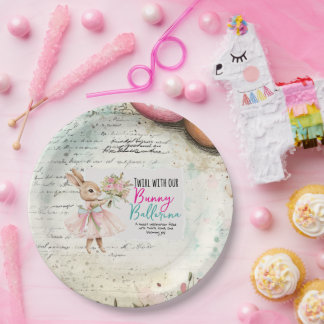 Plato De Papel Bunny Ballerina Birthday Paper Plates