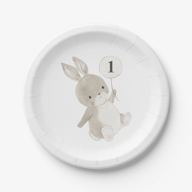 Plato De Papel Bunny Balloon 1º cumpleaños (Anverso)