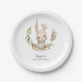Plato De Papel Bunny Blue Floral Kids Fiesta de cumpleaños