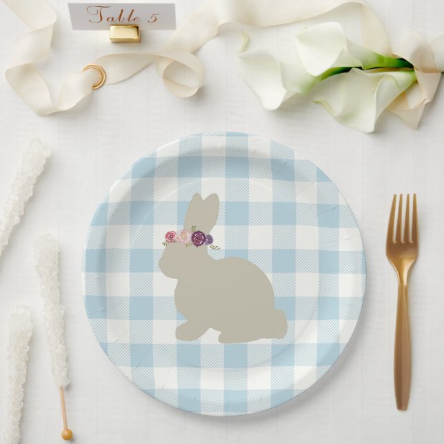 Plato De Papel Bunny Blue Gingham Baby Shower (Boda)