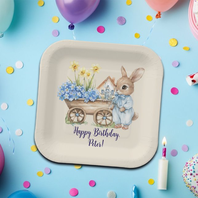 Plato De Papel Bunny de nombre personalizado con fiesta de cumple (Subido por el creador)
