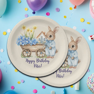 Plato De Papel Bunny de nombre personalizado con fiesta de cumple
