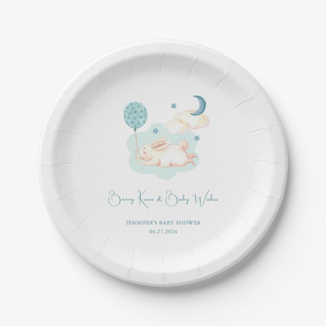 Plato De Papel Bunny Dreams Blue Baby Shower (Anverso)
