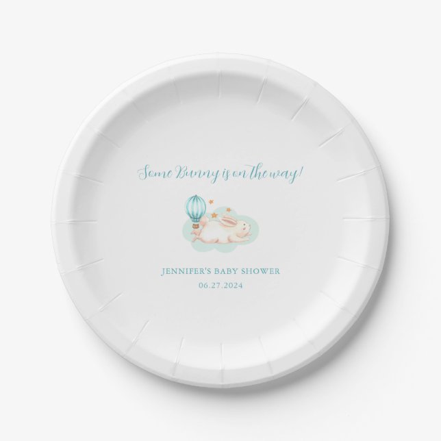 Plato De Papel Bunny Dreams, ducha de bebé azul (Anverso)