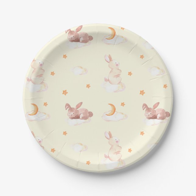 Plato De Papel Bunny Dreams Neutral Baby Shower (Anverso)