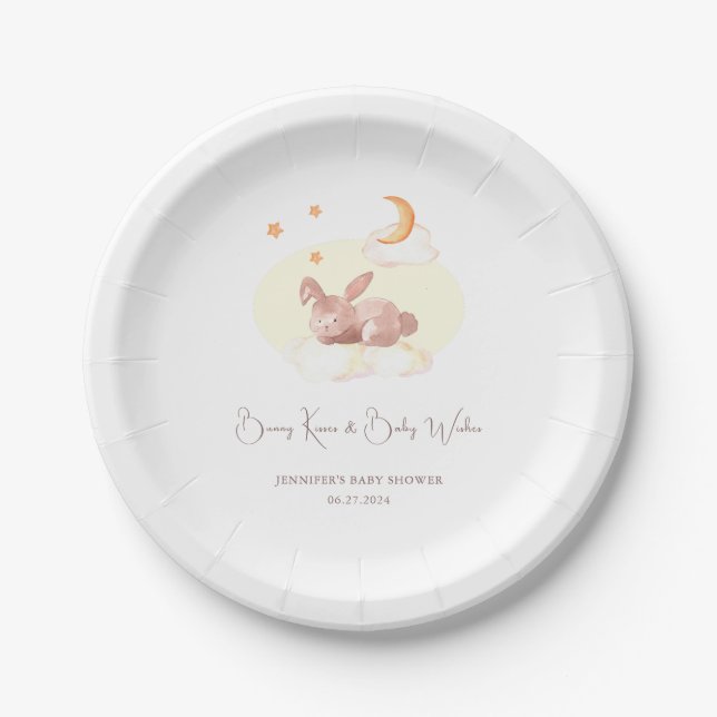 Plato De Papel Bunny Dreams Neutral Baby Shower (Anverso)