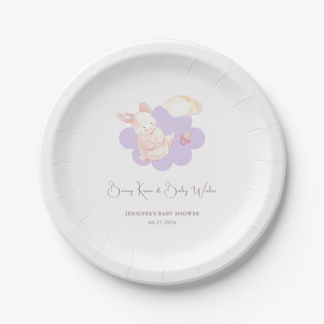 Plato De Papel Bunny Dreams Purple Baby Shower (Anverso)