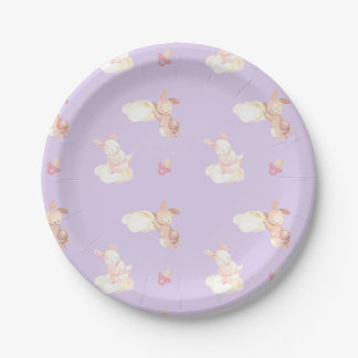Plato De Papel Bunny Dreams Purple Baby Shower