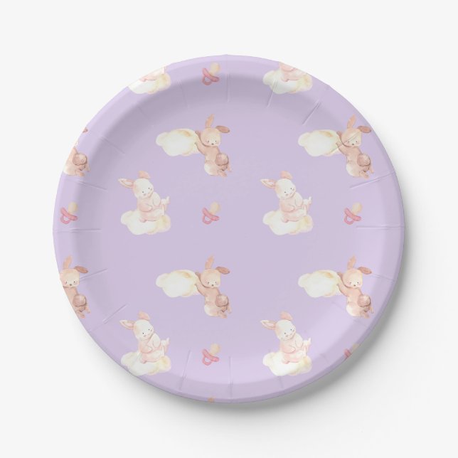 Plato De Papel Bunny Dreams Purple Baby Shower (Anverso)