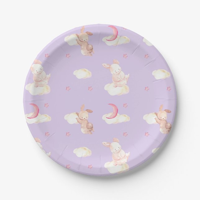 Plato De Papel Bunny Dreams Purple Baby Shower (Anverso)