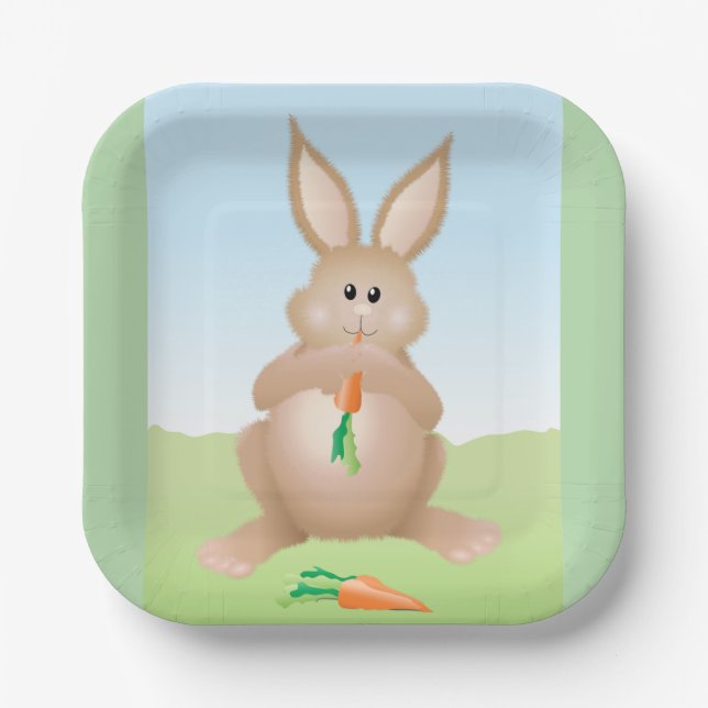 Plato De Papel Bunny Eating Carrot Adorable Rabbit (Anverso)