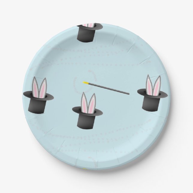 Plato De Papel Bunny en un gorra con varita mágica azul (Anverso)