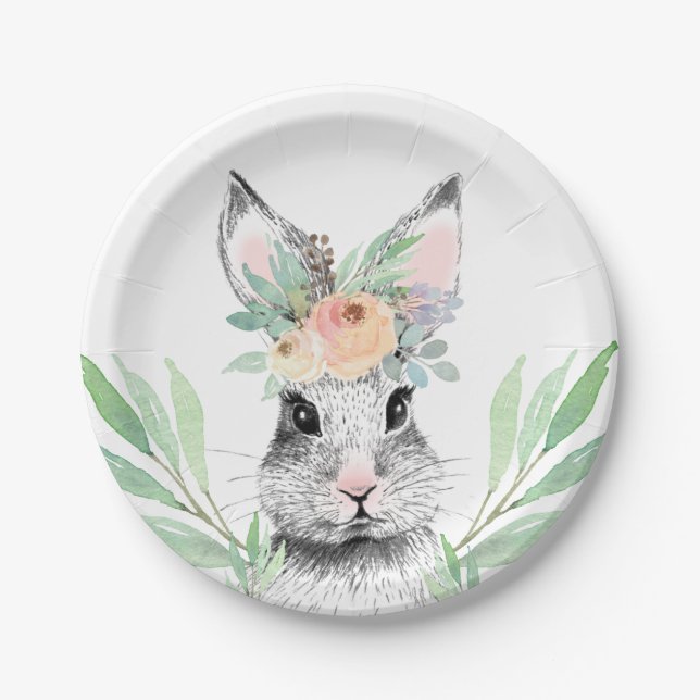 Plato De Papel Bunny Floral Easter (Anverso)