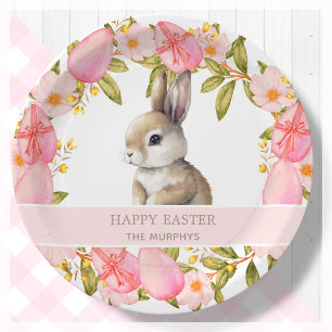 Plato De Papel Bunny Floral Easter Personalizado