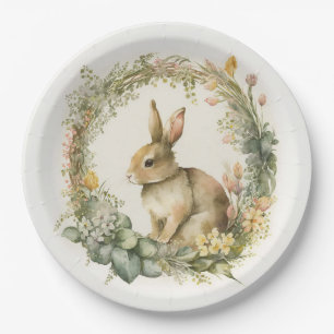 Plato De Papel Bunny In Floral Wreath