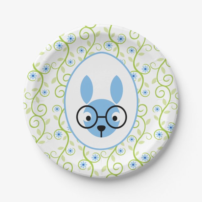 Plato De Papel Bunny in Glasses Spring Floral (Anverso)