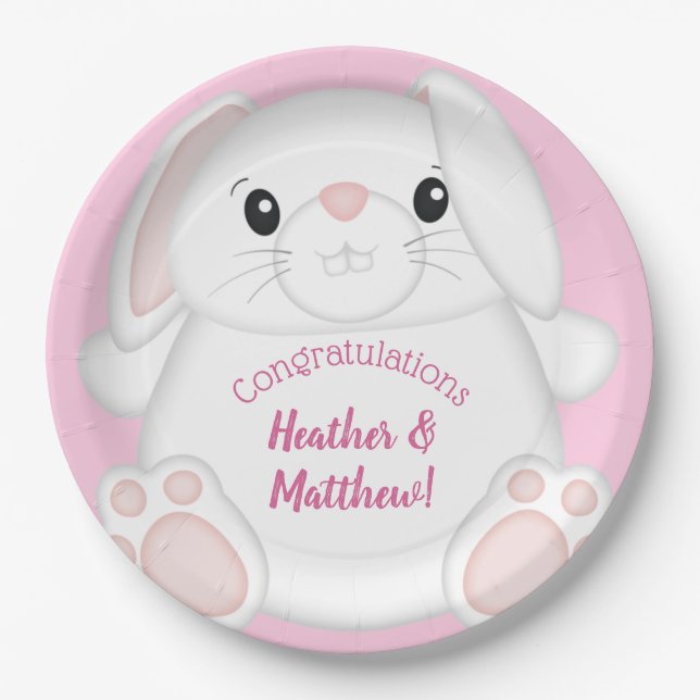 Plato De Papel Bunny Rabbit Baby Shower Pink (Anverso)