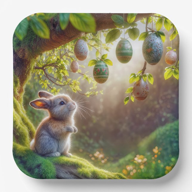 Plato De Papel Bunny Under A Easter Egre Tree (Anverso)