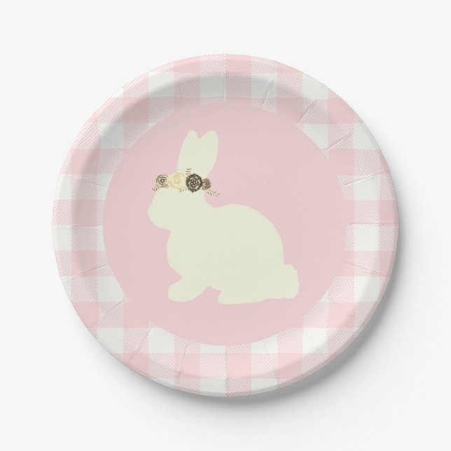 Plato De Papel Bunny with Flowers Pink Party Paper Plate (Anverso)