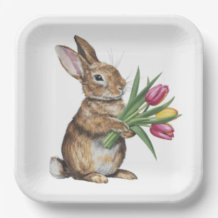 Plato De Papel Bunny With Tulip Bouquet