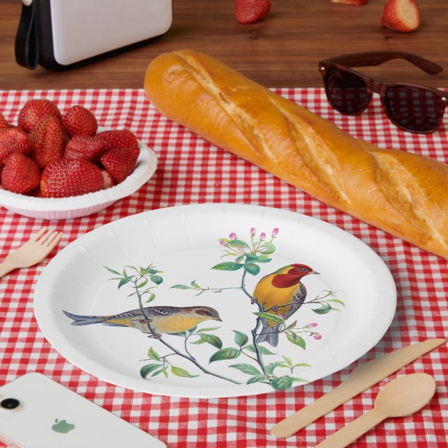 Plato De Papel Bunting Birds on Branches (Picnic)