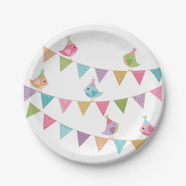 Plato De Papel Bunting Cute Bird (Anverso)