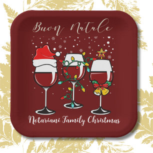 Plato De Papel Buon Natale Copa de vino festivo Navidad italiana