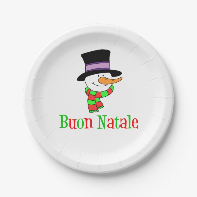 Plato De Papel Buon Natale Italiano Feliz Navidad Snowman (Anverso)