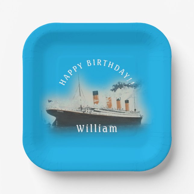 Plato De Papel Buque cuadrado de cumpleaños Titanic  (Anverso)