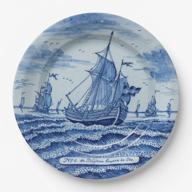 Plato De Papel Buque de verano chinoiserie chinoiserie azul faux  (Anverso)